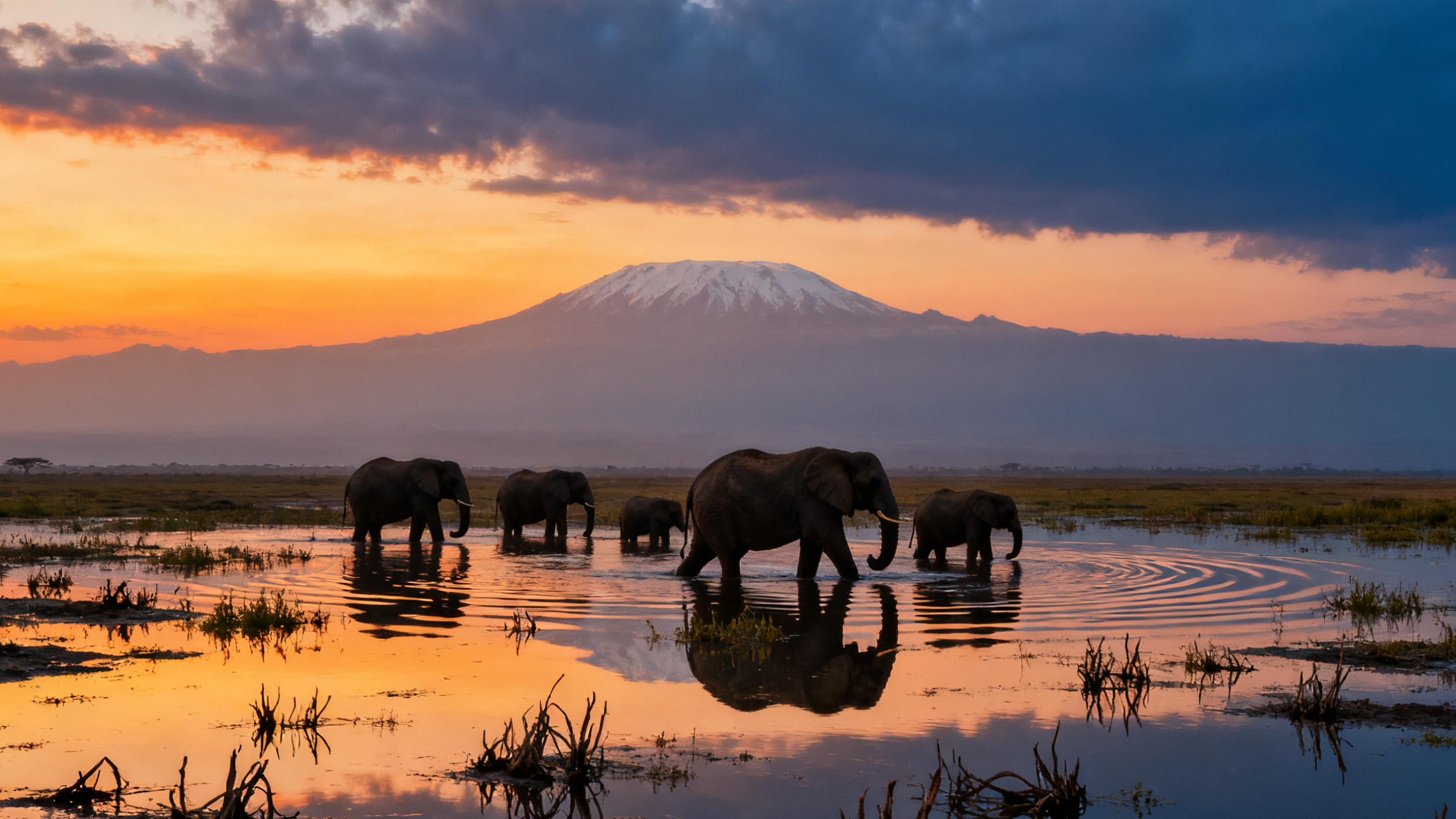 乞力马扎罗山下的象群